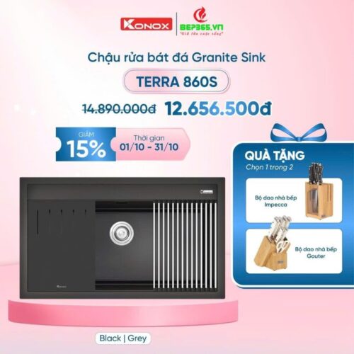 Km chậu rửa bát đá 1 hố Konox Terra 860S Grey
