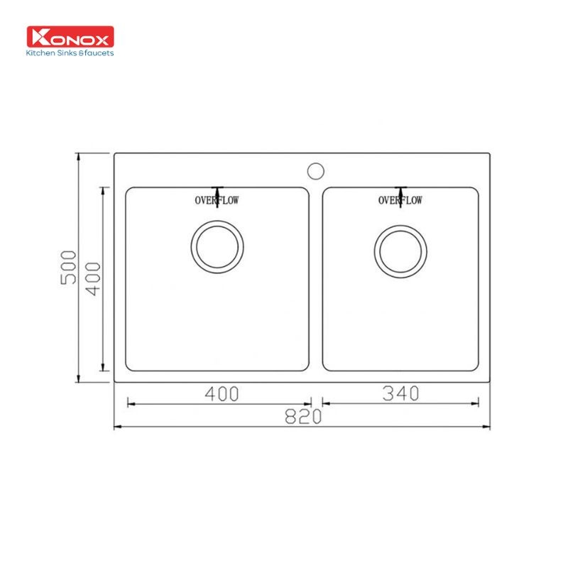 Kích thước chậu rửa bát Konox Unico 8250 Kích thước chậu rửa bát Konox Unico 8250