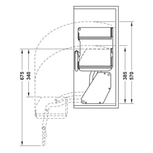 Kích thước kệ nâng hạ Hafele 504.68.375 Imove R700mm