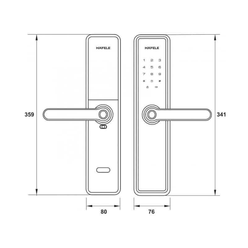 Khóa điện tử Hafele DL7600 Đen Không Pin 912.20.237 6 Kích thước Khóa điện tử Hafele DL7600 Đen Không Pin 912.20.237
