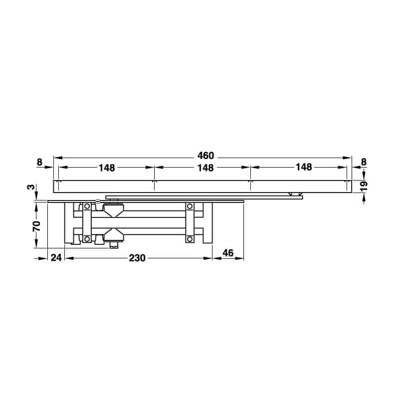 Tay đẩy hơi cùi chỏ lắp âm Hafele 931.84.087 4 Kích thước của Tay đẩy hơi cùi chỏ lắp âm Hafele 931.84.087