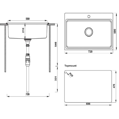 Kích thước chậu rửa bát inox Hafele HS20-SSN1S80 567.20.526