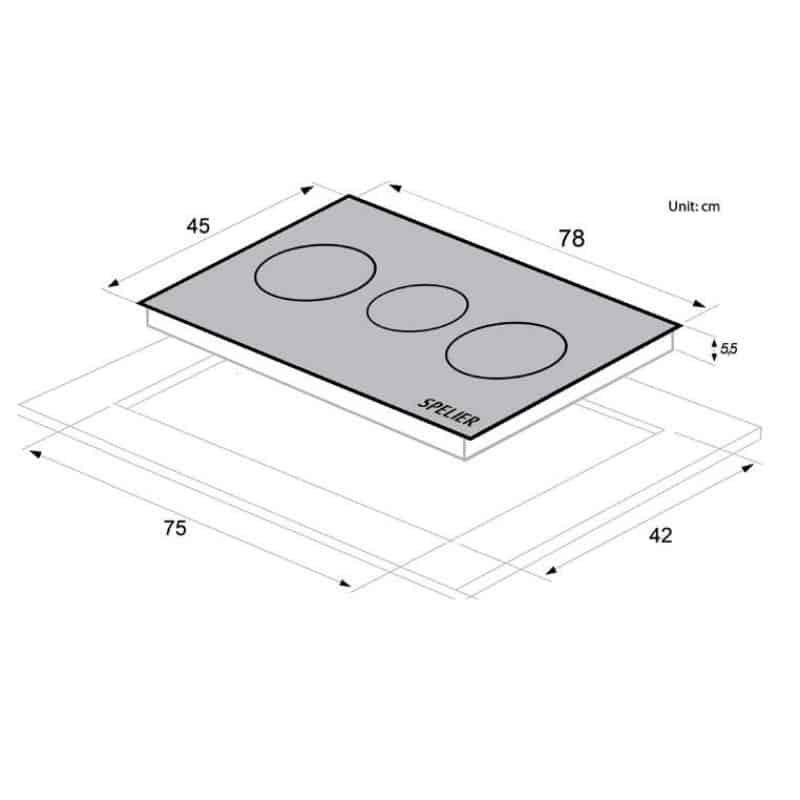 Kích thước của Bếp Từ Ba Spelier SPM – 938I Kích thước của Bếp Từ Ba Spelier SPM – 938I