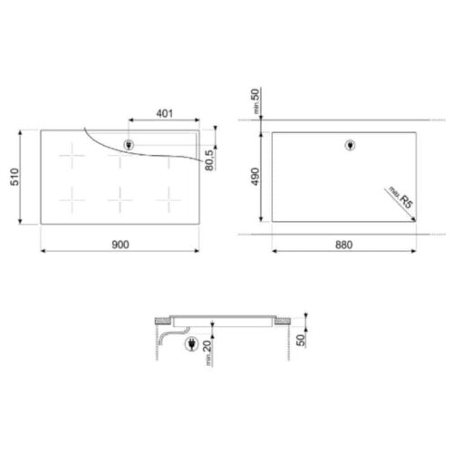 Bếp từ Hafele Smeg SIM693WLDR 535.64.169 4 Kích thước bếp từ Hafele Smeg SIM693WLDR 535.64.169