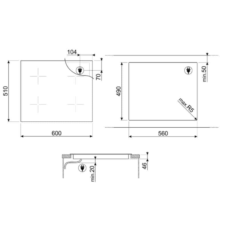 kích thước bếp từ Smeg SIM662WLDX 535.64.153 l kích thước bếp từ Smeg SIM662WLDX 535.64.153 l