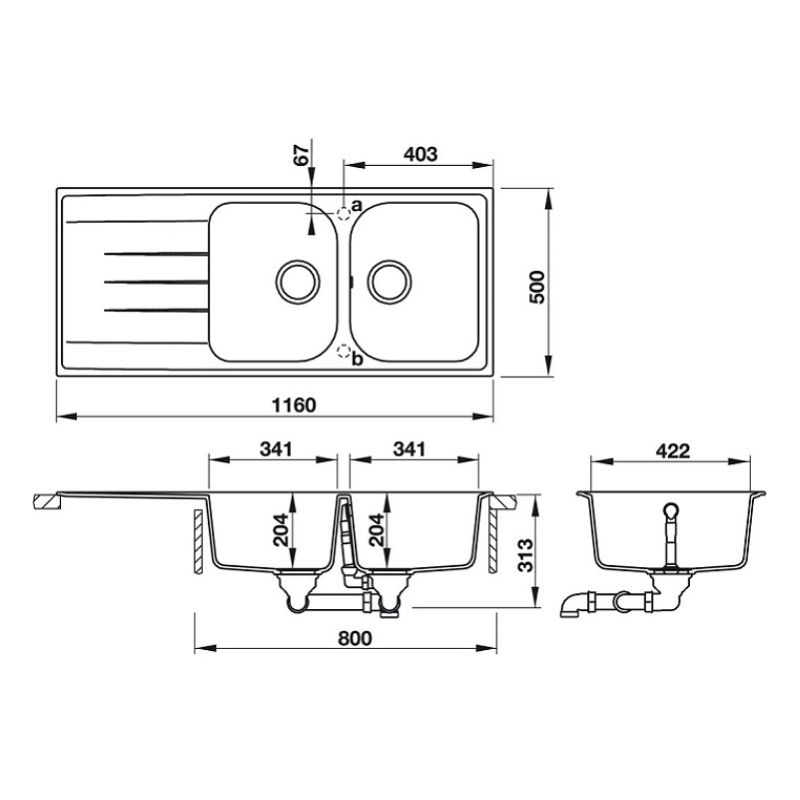 Chậu đá Hafele JULIUS HS-GDD11650 570.35.460 Chậu đá Hafele JULIUS HS-GDD11650 570.35.460