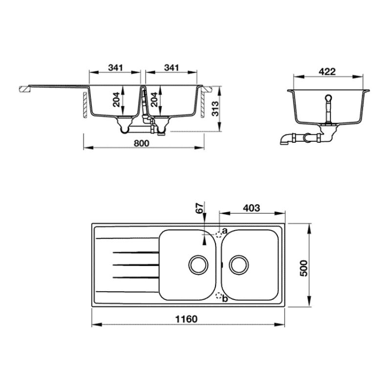 Chậu đá Hafele JULIUS HS-GDD11650 570.35.560 Chậu đá Hafele JULIUS HS-GDD11650 570.35.560