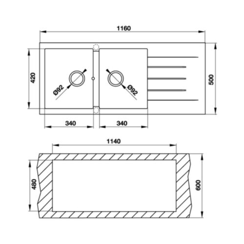 Kích thước chậu rửa chén bát Hafele HS G11650 565.88.511