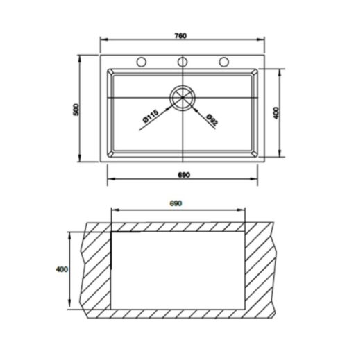 Kích thước chậu rửa chén bát Hafele HS G7650 565.84.581