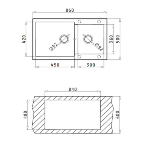 Kích thước chậu rửa chén bát Hafele HS G8650 565.83.351