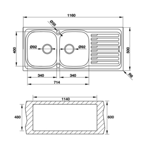 Kích thước chậu rửa chén bát Hafele HS S11650 565.86.281 ( Ngừng sản xuất)