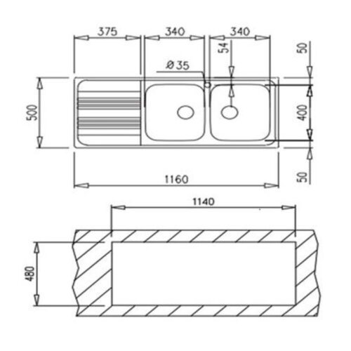 Kích thước chậu rửa Teka COSMOS 2B 1D