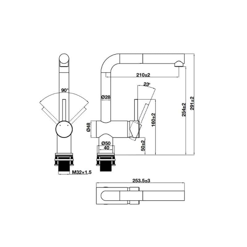 Kích thước vòi rửa bát Hafele HT21-CH1P254 577.55.200 Kích thước vòi rửa bát Hafele HT21-CH1P254 577.55.200