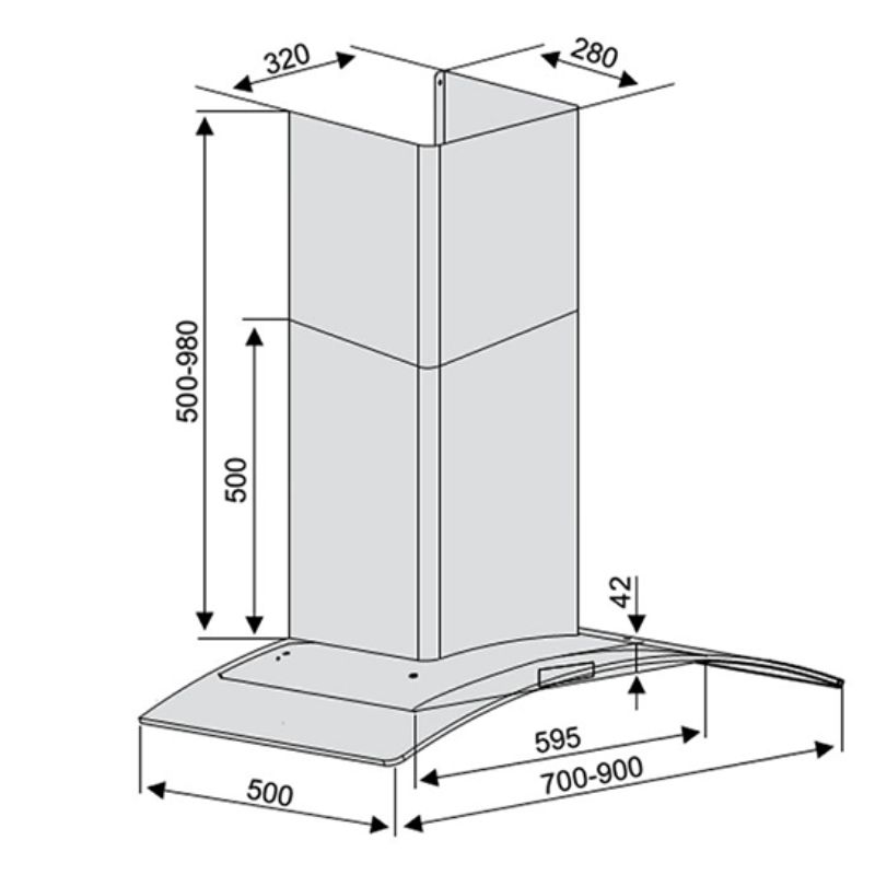 Kích thước máy hút mùi Lorca TA-2005P-90 Kích thước máy hút mùi Lorca TA-2005P-90