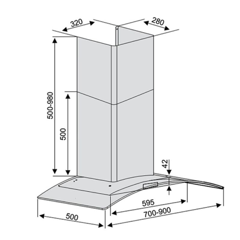 Kích thước máy hút mùi LORCA TA-2005S-90 Kích thước máy hút mùi LORCA TA-2005S-90