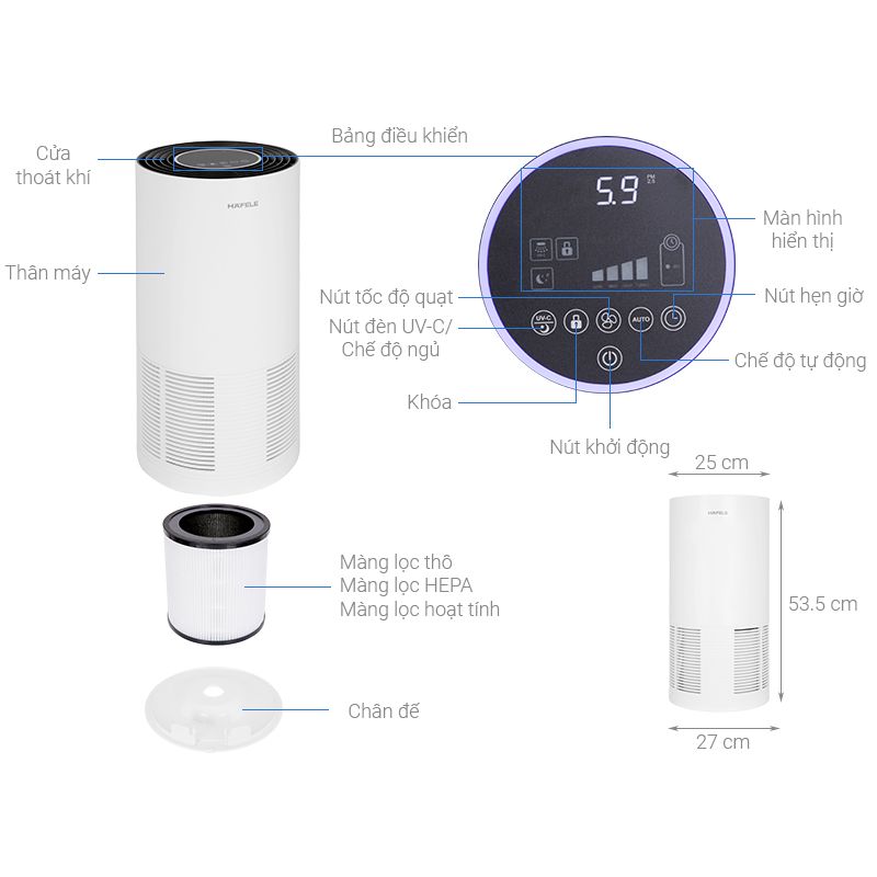 Kích thước máy lọc không khí Hafele CF-8209 537.82.700 Kích thước máy lọc không khí Hafele CF-8209 537.82.700