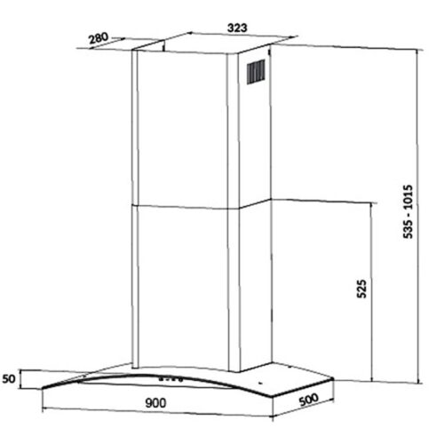 Kích thước máy hút khử mùi áp tường Eurosun EH-90K21B