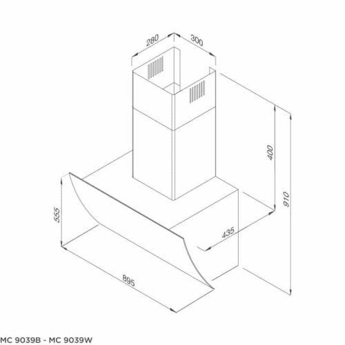 Máy hút mùi áp tường MALLOCA MC 9039B 3 Kích thước máy hút mùi áp tường MALLOCA MC 9039B