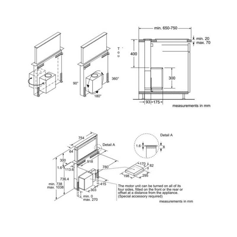 Kích thước máy hút mùi Bosch DDD97BM60B Kích thước máy hút mùi Bosch DDD97BM60B