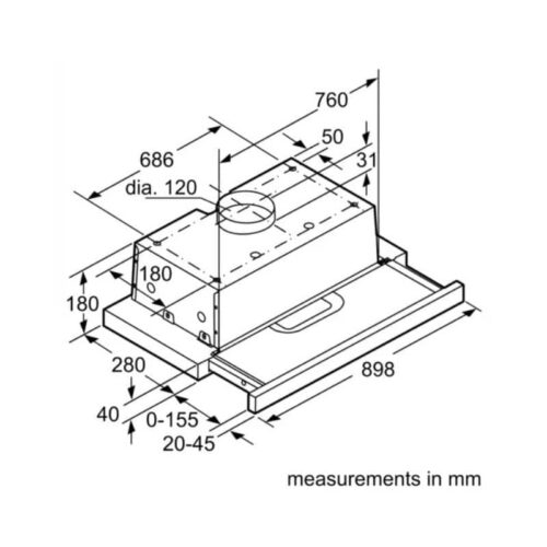 Máy hút mùi âm tủ Bosch DHI923GSG 5 Kích thước máy hút mùi âm tủ Bosch DHI923GSG