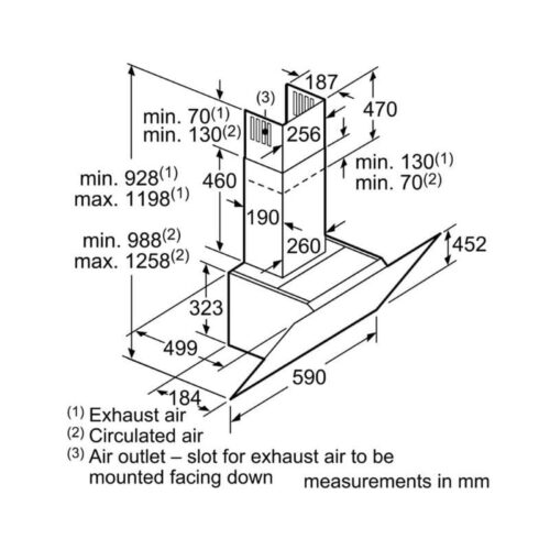Hút mùi gắn tường Bosch DWK67CM60B 5 Kích thước hút mùi gắn tường Bosch DWK67CM60B