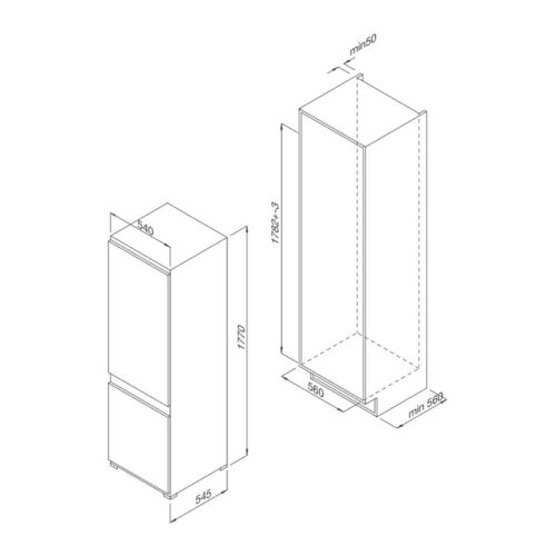 Tủ lạnh âm tủ Malloca MF-246EBI 3 Kích thước tủ lạnh âm tủ Malloca MF-246EBI