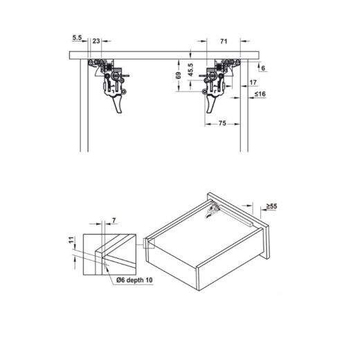 Ray âm EPC Evo 450mm giảm chấn Hafele 433.32.074 3 Kích thước ray âm EPC Evo 450mm giảm chấn Hafele 433.32.074