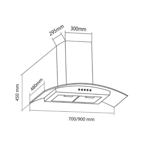 Kích thước máy hút khử mùi áp tường Eurosun EH-90K10