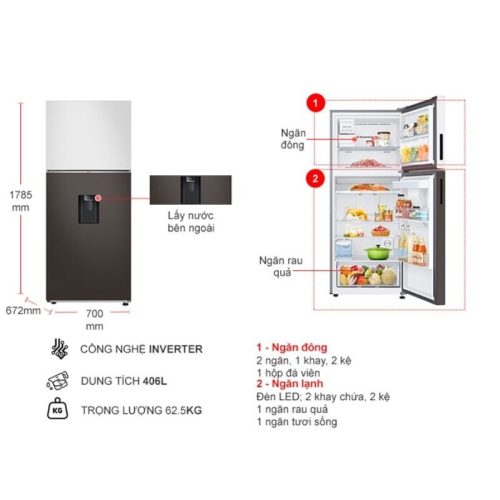 kich thuoc tu lanh 2 canh bespoke inverter 406 lit samsung rt42cb6784c3sv