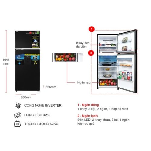 kich thuoc tu lanh 2 canh inverter 326 lit panasonic nr tl351gpkv