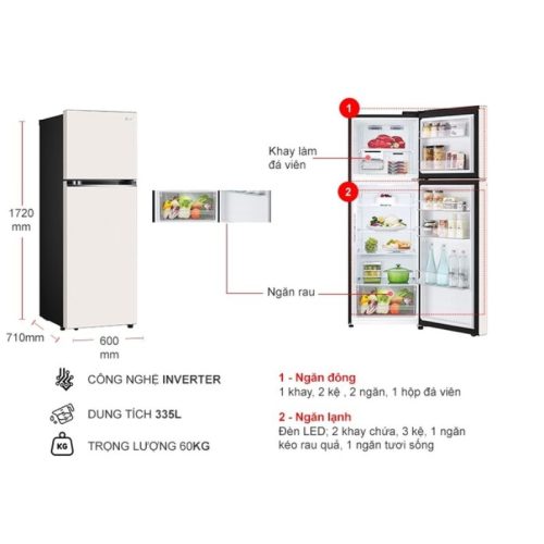 Tủ Lạnh 2 cánh Inverter 335 Lít LG GN-B332BG 5 kich thuoc tu lanh 2 canh inverter 335 lit lg gn b332bg