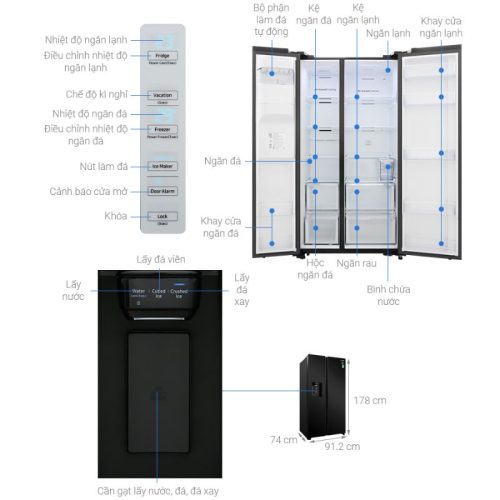 Tủ Lạnh 2 cánh side by side Inverter 635 Lít Samsung RS64R53012C/SV 5 kich thuoc tu lanh 2 canh side by side inverter 635 lit samsung rs64r53012c sv