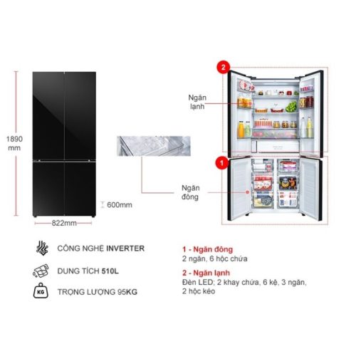 Tủ Lạnh 4 cánh Multi door Inverter 510 Lít Panasonic NR-X561BK-VN 5 kich thuoc tu lanh 4 canh multi door inverter 510 lit panasonic nr x561bk vn