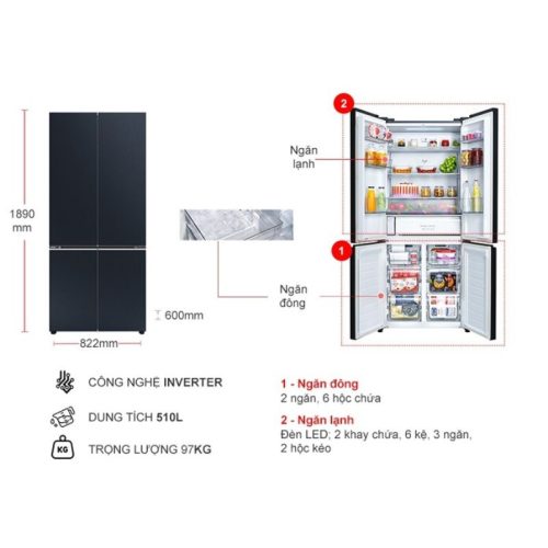 Tủ Lạnh 4 cánh Multi Door Inverter 510 Lít Panasonic NR-X561GB-VN 5 kich thuoc tu lanh 4 canh multi door inverter 510 lit panasonic nr x561gb vn