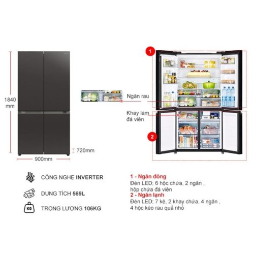 Tủ Lạnh 4 cánh Multi door Inverter 569 Lít Hitachi R-WB640PGV1 GMG 5 kich thuoc tu lanh 4 canh multi door inverter 569 lit hitachi r wb640pgv1 gmg