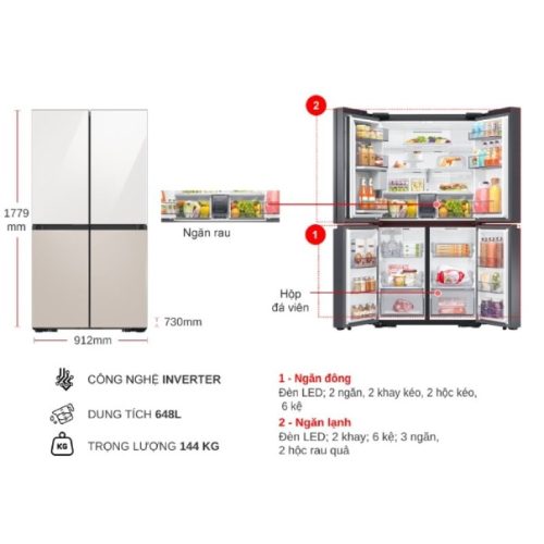 Tủ Lạnh 4 cánh Multi door Inverter 648 Lít Samsung RF59CB66F8S/SV 5 kich thuoc tu lanh 4 canh multi door inverter 648 lit samsung rf59cb66f8s sv