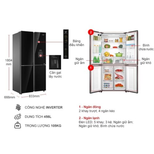 Tủ Lạnh 4 cánh Multi doors Inverter 511 Lít Aqua AQR-IGW525EM (GB) 4 kich thuoc tu lanh 4 canh multi doors inverter 511 lit aqua aqr igw525em gb