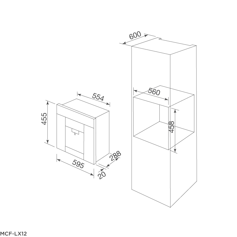 Kích thước máy pha cà phê Malloca MCFLX12 Kích thước máy pha cà phê Malloca MCFLX12