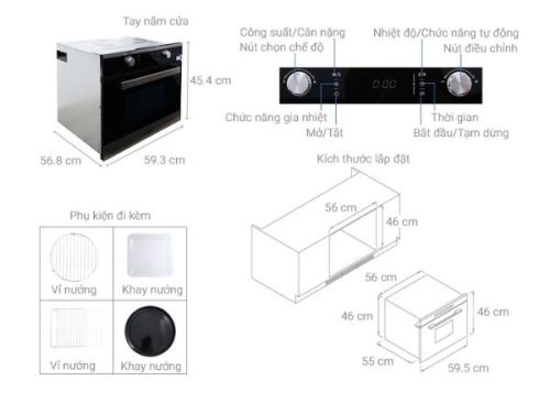 Lò vi sóng âm kệ Malloca MW 31GF 3 Kích thước của Lò vi sóng âm kệ Malloca MW 31GF