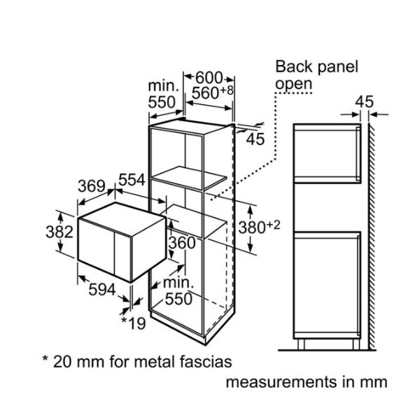Kích thước của Lò vi sóng Bosch HMT75M654B Kích thước của Lò vi sóng Bosch HMT75M654B