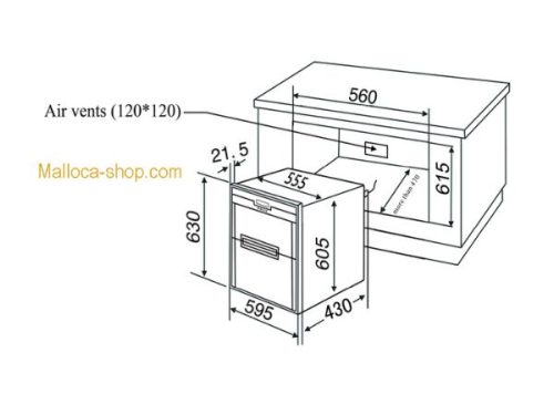 Máy sấy bát Malloca MDC-11L 3 Kích thước của Máy sấy bát Malloca MDC-11L