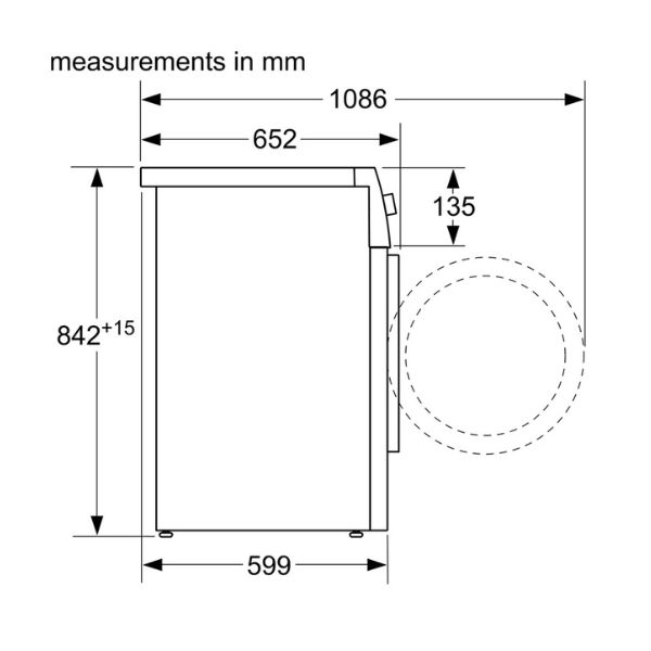 Kích thước của Máy sấy quần áo Bosch WTW876H8SG Kích thước của Máy sấy quần áo Bosch WTW876H8SG