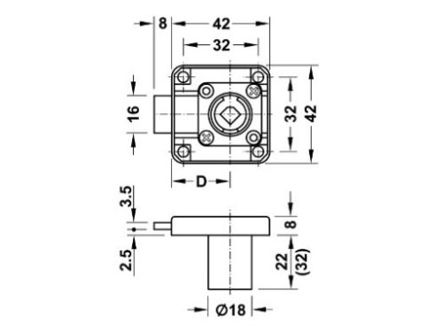 Vỏ khóa vuông chốt chết 26mm Hafele 232.26.651