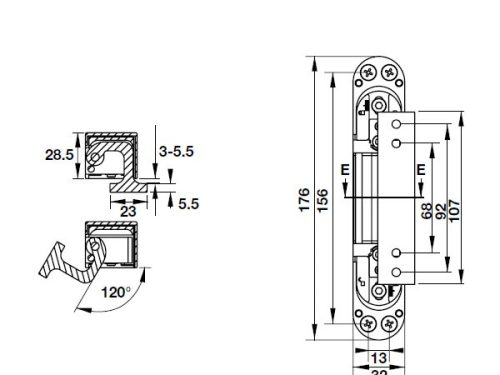 Bản lề âm 3D cho cửa 80Kg Hafele 927.03.049 3 Kích thước của Bản lề âm 3D cho cửa 80Kg Hafele 927.03.049