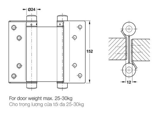 Kích thước của Bản lề bật 2 chiều Hafele 927.97.080