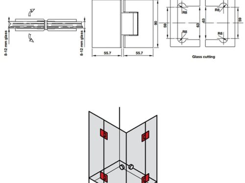 Kích thước của Bản lề kính - kính 180º màu đen Hafele 981.77.903