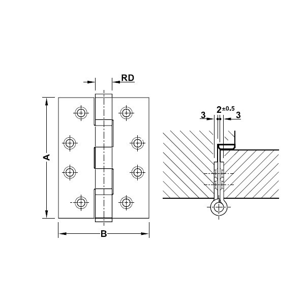 Kích thước của Bản lề lá 2 vòng bi 120Kg Hafele 926.98.043 Kích thước của Bản lề lá 2 vòng bi 120Kg Hafele 926.98.043