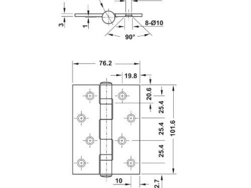 Bản lề lá 2 vòng bi 70Kg Hafele 926.20.804 3 Kích thước của Bản lề lá 2 vòng bi 70Kg Hafele 926.20.804