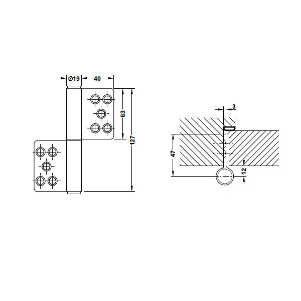 Kích thước của Bản lề nâng hạ 80Kg Hafele 926.13.903 Kích thước của Bản lề nâng hạ 80Kg Hafele 926.13.903