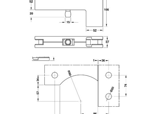 Kẹp kính L màu đen mờ 120kg 981.00.664 3 Kích thước của Kẹp kính L màu đen mờ 120kg 981.00.664